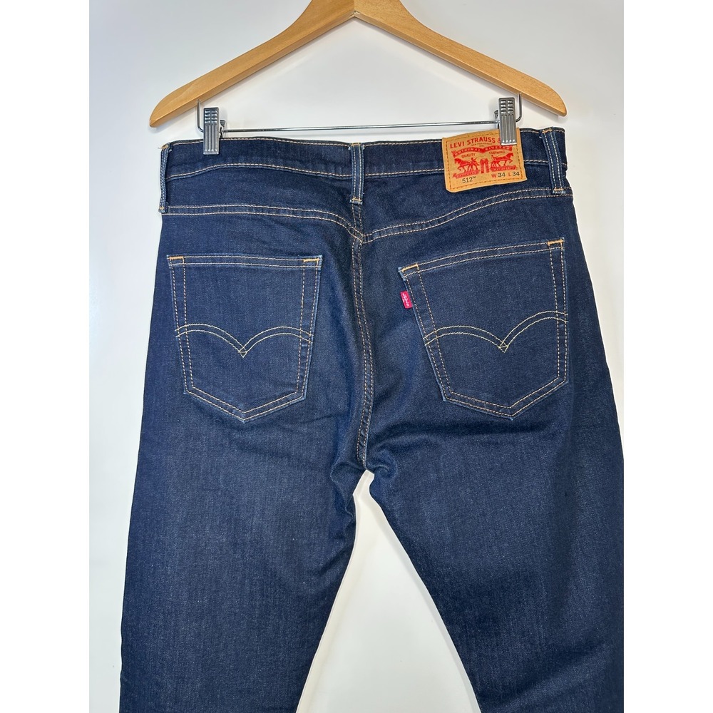Levi's 512 Slim Taper Mens Jeans Dark Wash Indigo Stretch Denim 34 x 34 5 Pocket - Picture 11 of 14